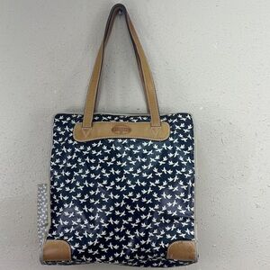 Fossil Key-Per Bird Cage Print Tote Bag Coated Canvas Leather Trim Vintage Y2K